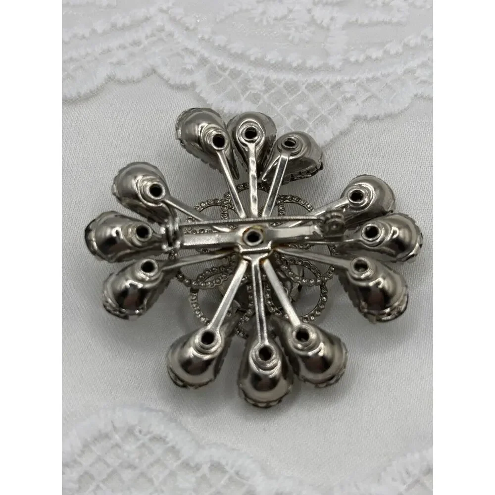 Vintage‎ Rhinestone Brooch Smoky Black Navette Silver Tone J1-3011